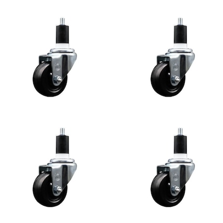 Service Caster 3'' Hard Rubber Wheel Swivel 1-1/2'' Expanding Stem Caster, 4PK SCC-EX20S314-HRS-112-4